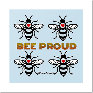 MANCHESTER BEE PROUD design with red love hearts Posters and Art